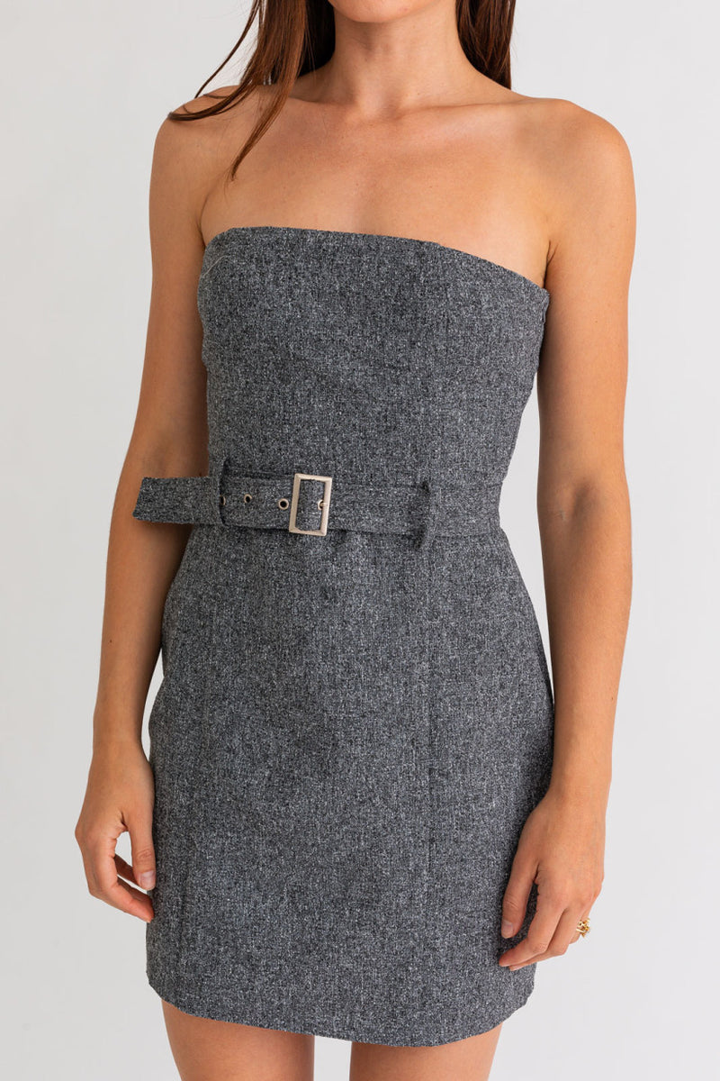 Grey Belted Tube Dress