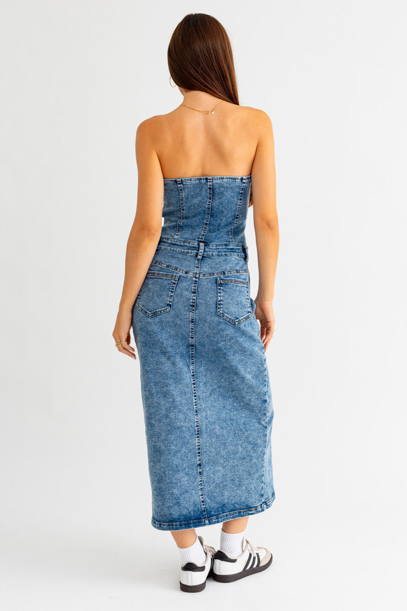 Tube Denim Midi Dress