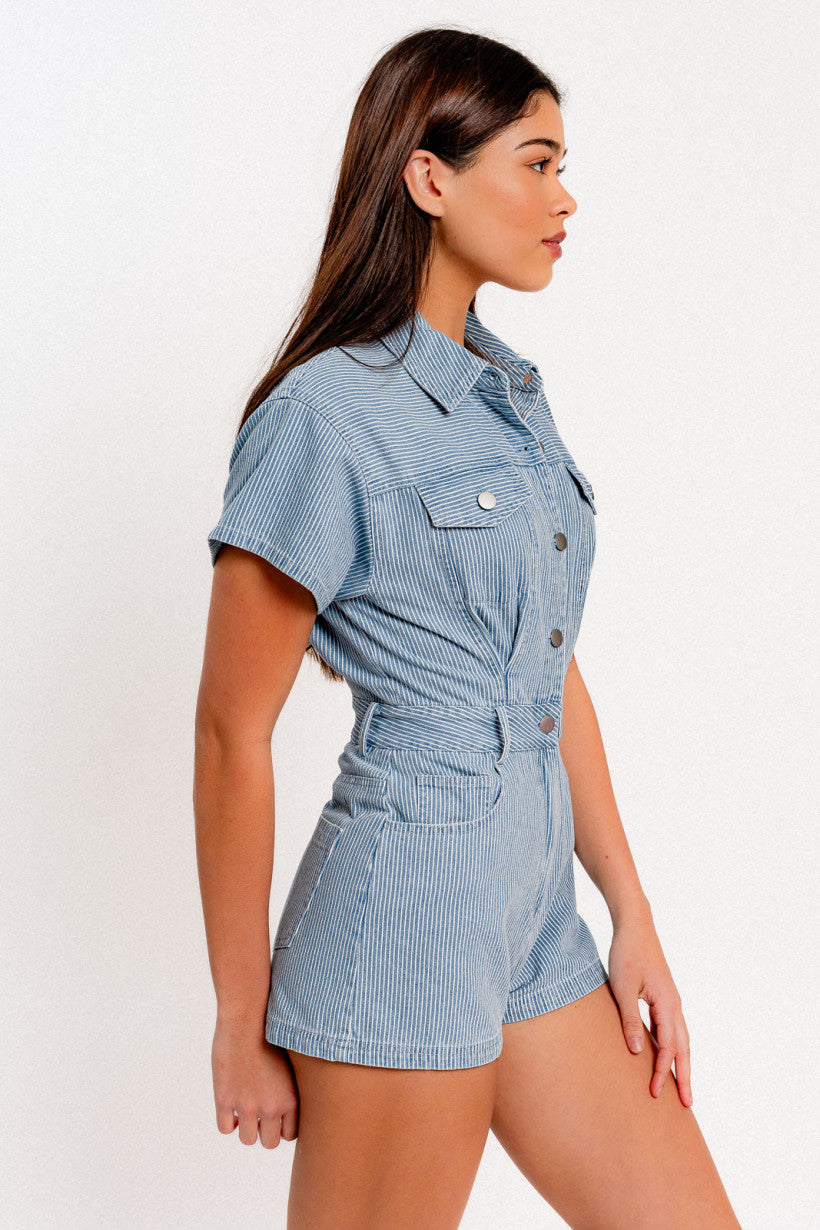 Short Sleeve Denim Romper