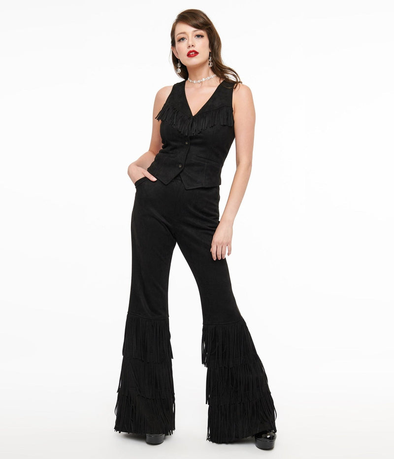 Black Suede Tassel Flare Pant