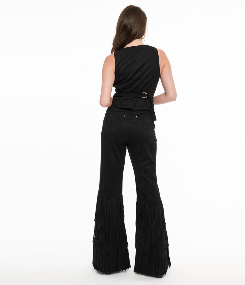 Black Suede Tassel Flare Pant