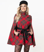 Smak Parlour Red Plaid Savile Row Cape Coat