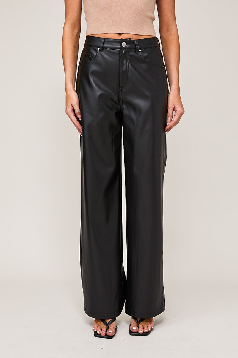 High Waist Faux Leather Long Pants