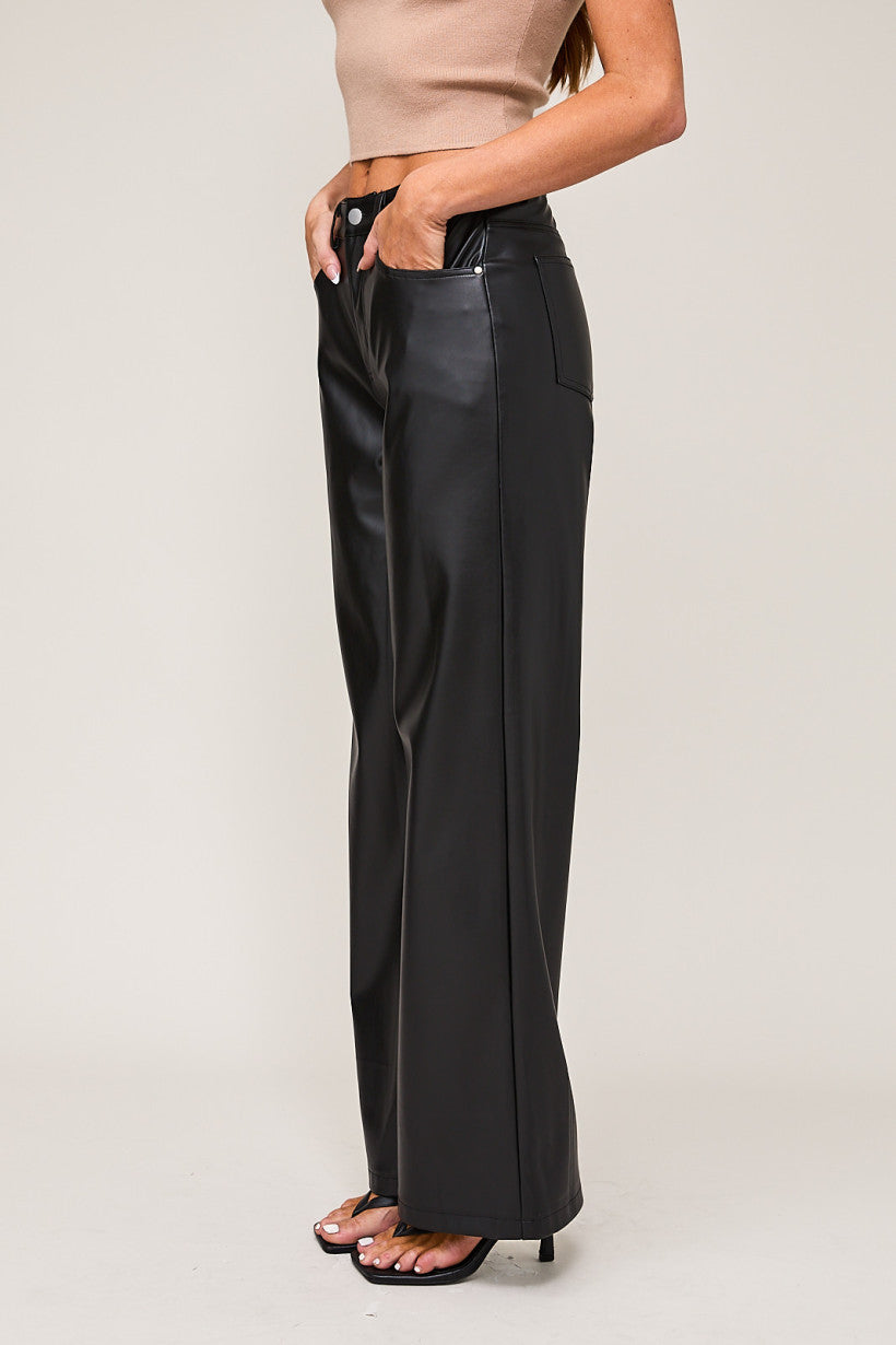 High Waist Faux Leather Long Pants