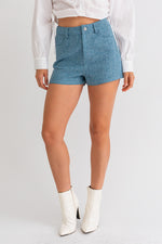 High Waist Blue Tweed Shorts