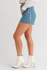 High Waist Blue Tweed Shorts