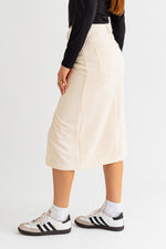 Front Slit Corduroy Midi Skirt