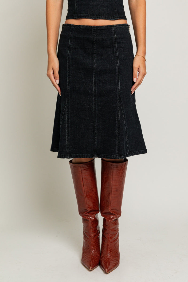 Low Waist Flared Midi Skirt