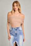 Taupe Off Shoulder Mesh Bodysuit