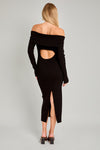 Black Open Back Off Shoulder Sweater Midi Dress