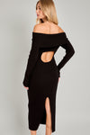 Black Open Back Off Shoulder Sweater Midi Dress