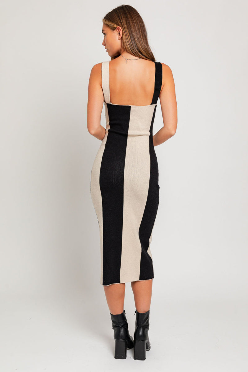 Sleeveless Color Block Sweater Midi Dress