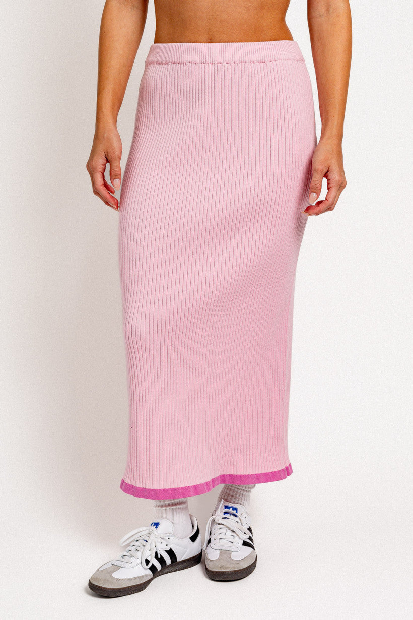 Contrast Detail Sweater Rib Maxi Skirt