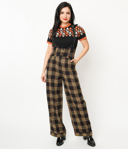 Black and Orange Thelma Suspender Pants
