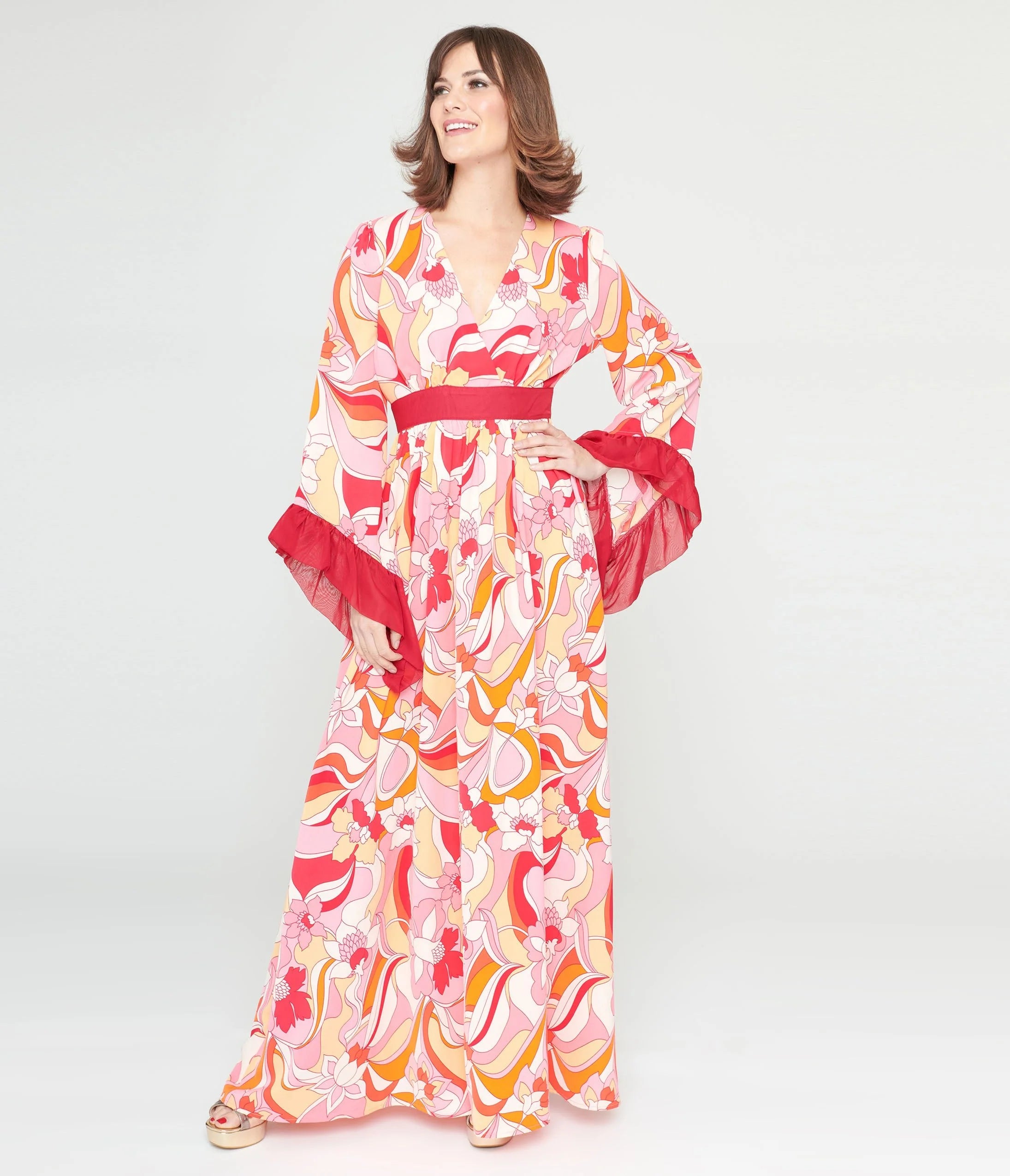 Unique Vintage 1960s Pink & Red Psychedelic Floral Maxi Dress – Rolling  Rack Boutique