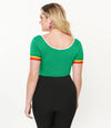 Unique Vintage Green Short Cap Sleeve Surplice Bodysuit