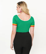 Unique Vintage Green Short Cap Sleeve Surplice Bodysuit