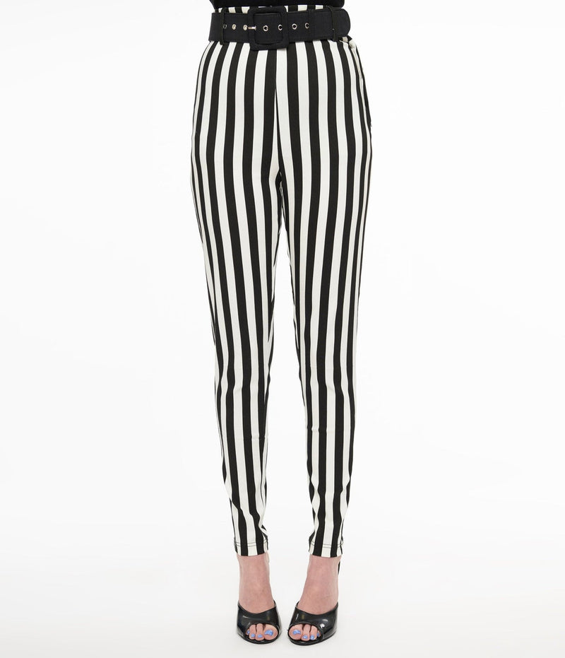 Black/White Stripe High Waist Cigarette Pants