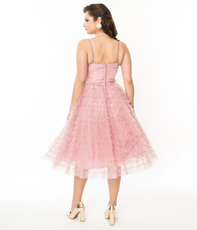 Unique Vintage Dusty Rose Glitter Tulle Cupcake Swing Dress - FINAL SALE