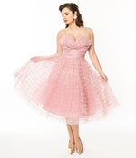 Unique Vintage Dusty Rose Glitter Tulle Cupcake Swing Dress - FINAL SALE