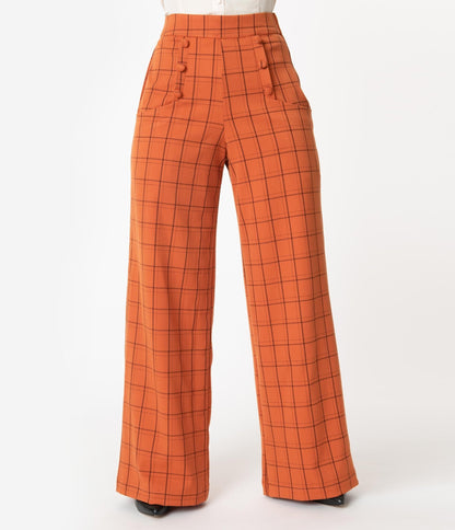 1940's Orange Windowpane High Waist Ginger Pants