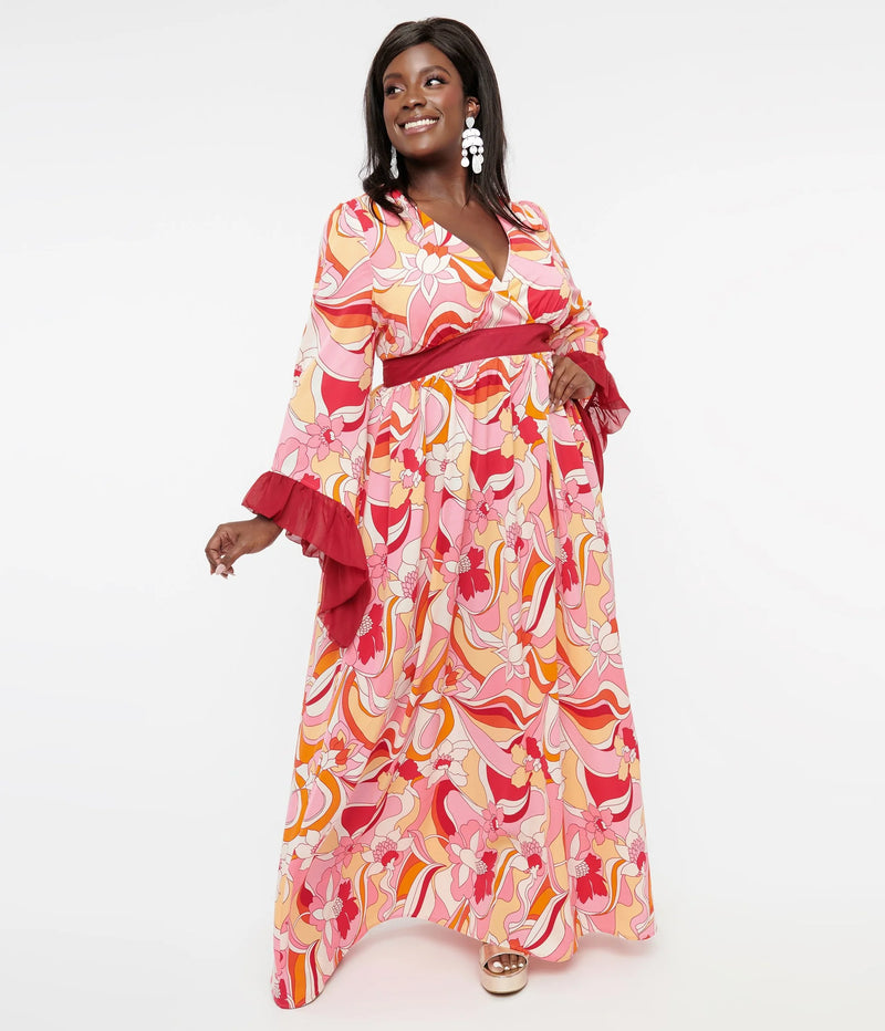 Unique Vintage 1960s Pink & Red Psychedelic Floral Maxi Dress – Rolling Rack Boutique
