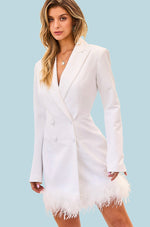Double Breasted White Feather Blazer Dress