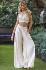 Oatmeal Smocked Crop Top w/Wide Leg Pant SET SIZES MUST MATCHED