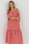 Red Gingham Ruched Thick Strap Bandeau