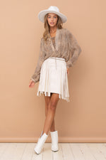 White Sand Faux Leather Fringe Skirt