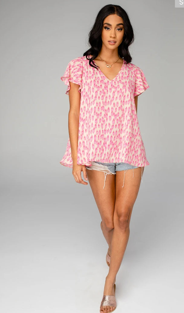 Pink Lady Flutter Sleeve Top