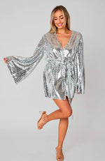 Silver Sequin Wrap Dress