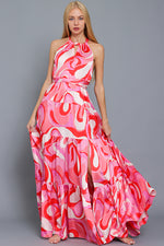 Halter Back Strap Coral Pink Maxi Dress