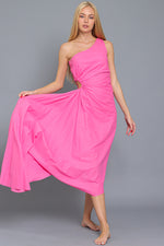 Power Pink One Shoulder Midi Dress