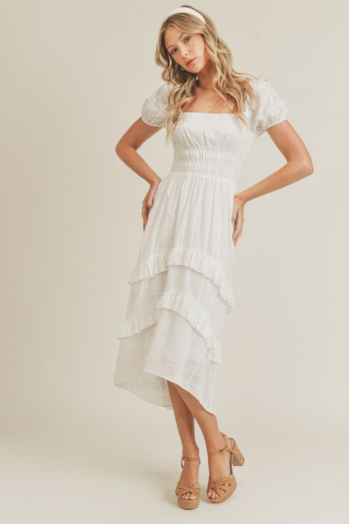 Tiered White Ruffle Maxi Dress