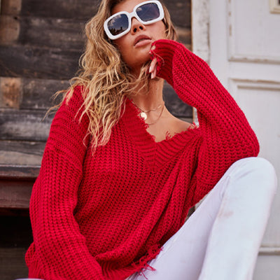 Red Distressed Sweater