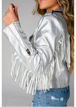 Silver Fringe Vegan Leather Jacket