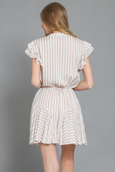 Sand Stripe Short Ruffle Dress