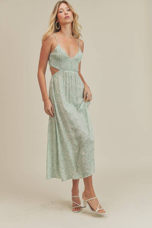 Sage Paisley Tie Back Midi Dress