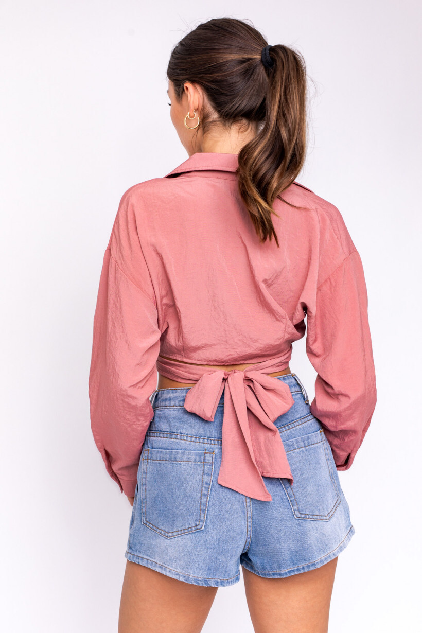 Dusty Rose Tie Back Crop Top