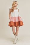 White Pink Chestnut Ruffle Babydoll Dress