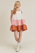 White Pink Chestnut Ruffle Babydoll Dress