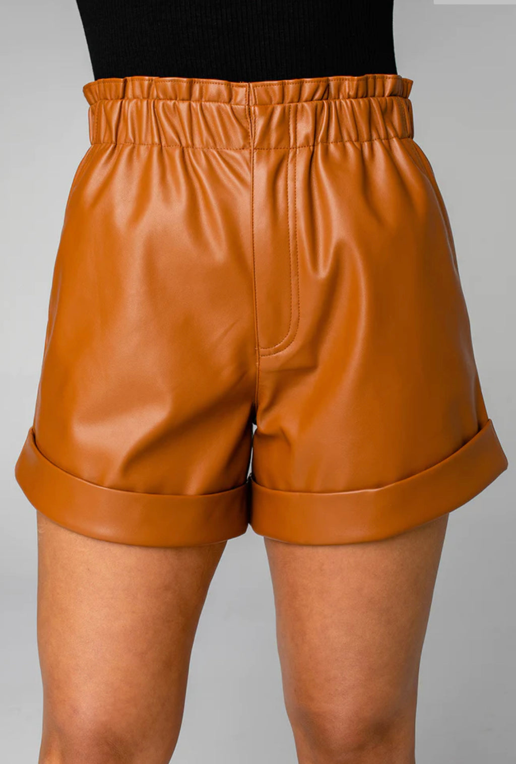 Mocha Vegan Leather Paperbag Shorts