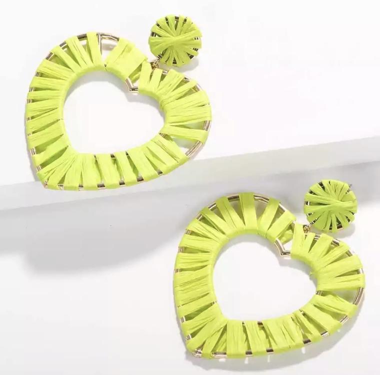 Neon Yellow Heart Earrings