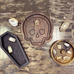 Spooky Skull Tray, Wooden Skull Dish Black