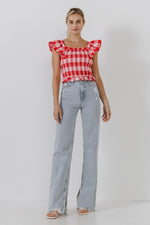 Gingham Red Pink Top