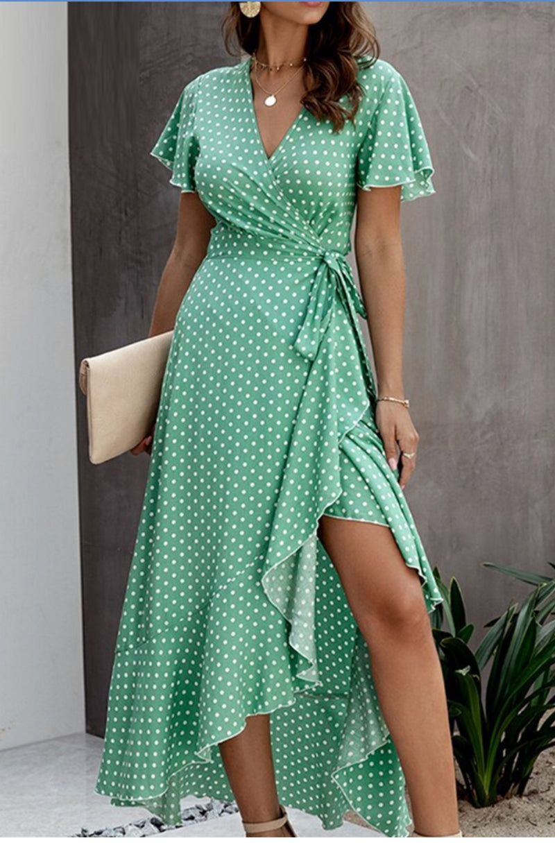 Mint Green Polka Dot Ruffle Dress