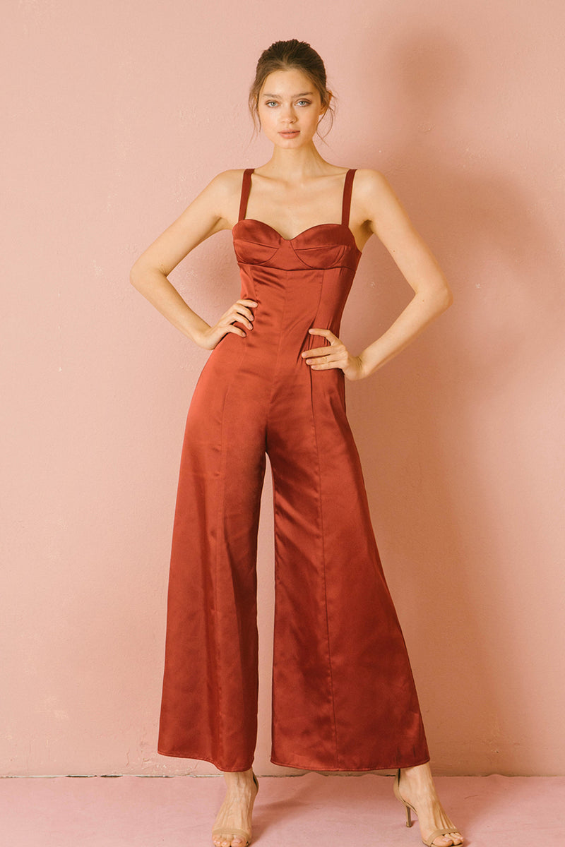 Satin Bronze Palazzo Jumpsuit