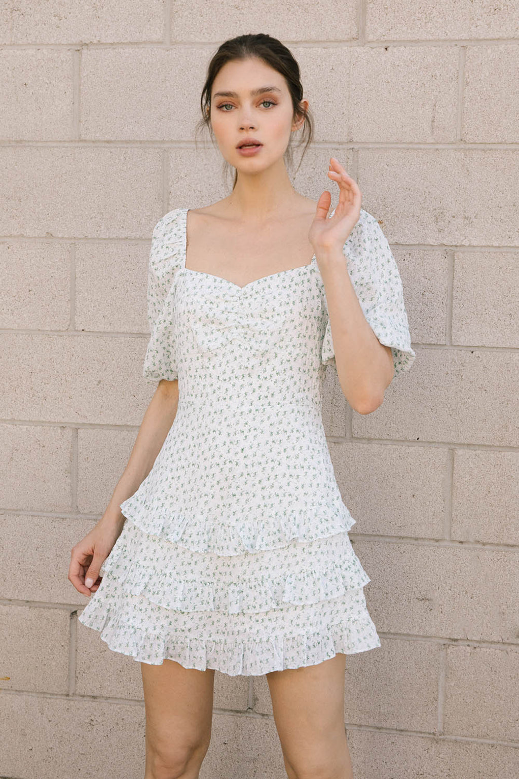 Mint White Floral Shortie Dress