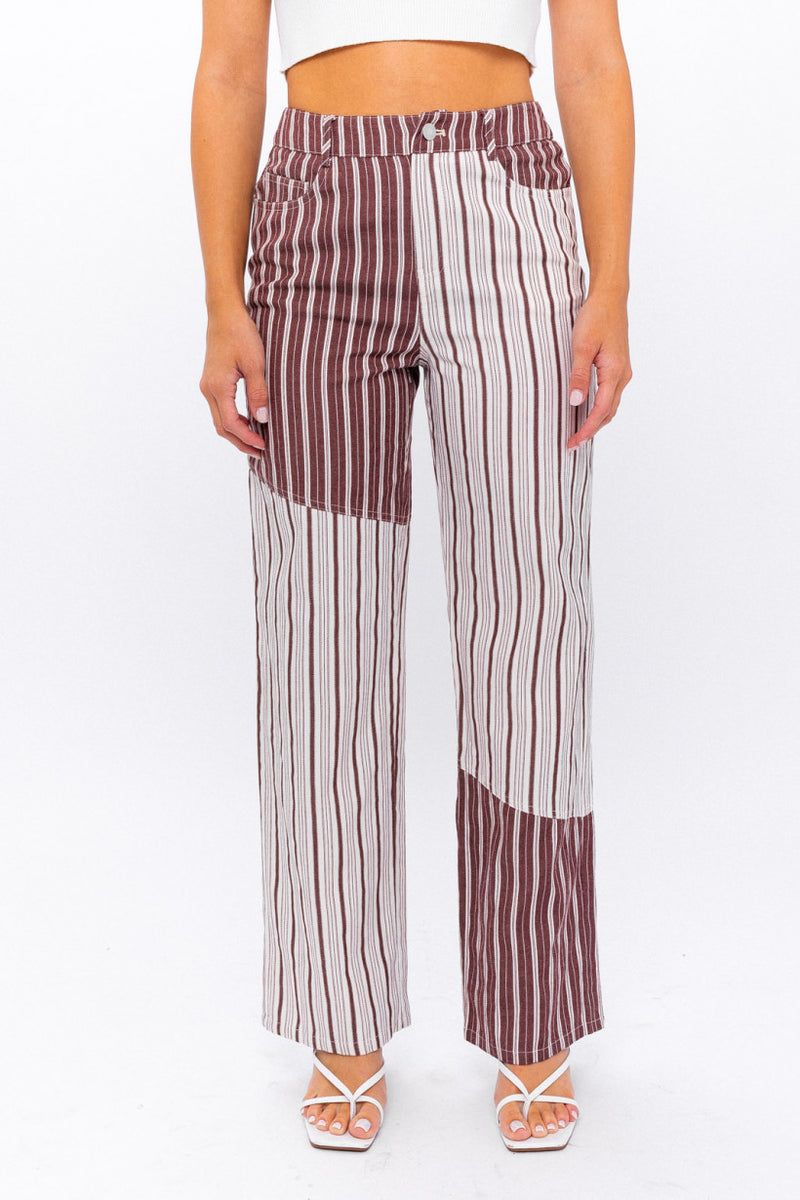 Brown White Stripe Detail Pants